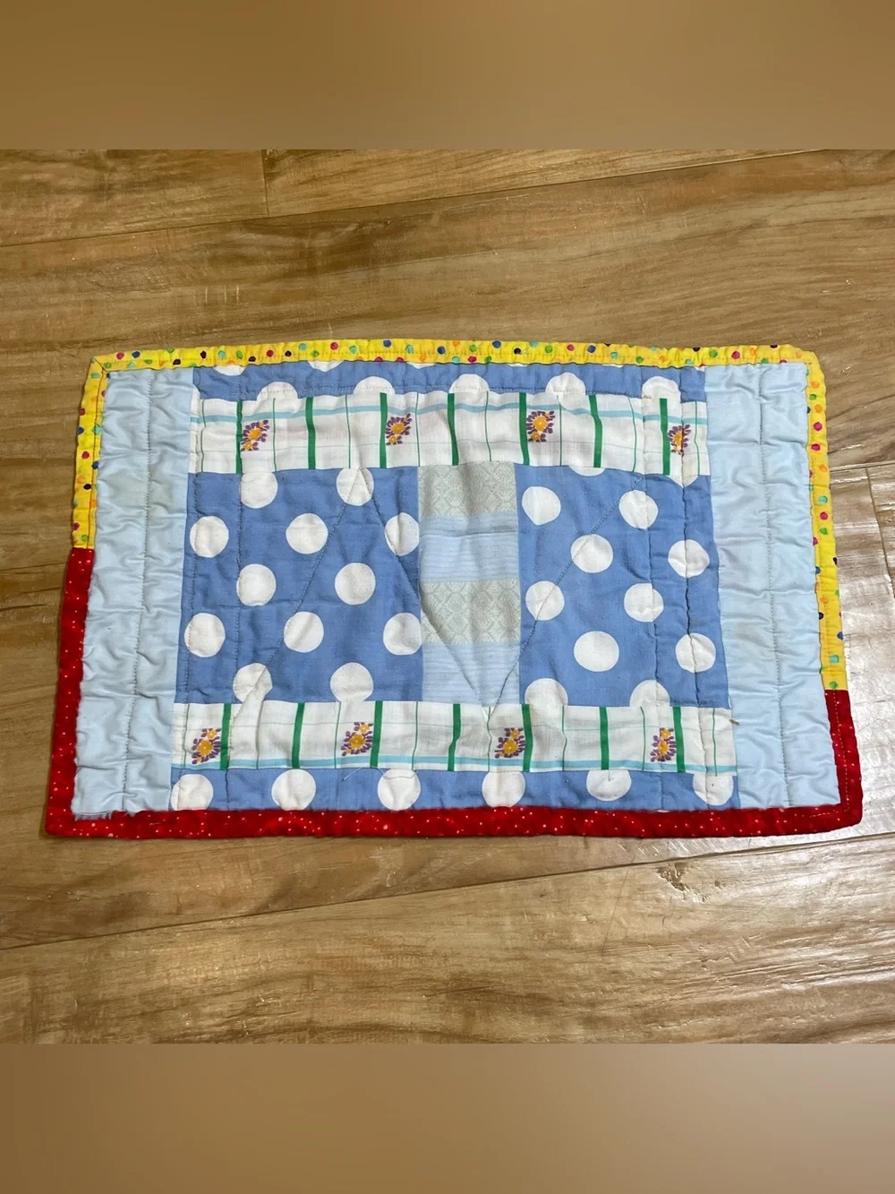 Vintage Handmade Set of Four 16”x10” Quilted Placemats Cottagecore Fun Whimsical